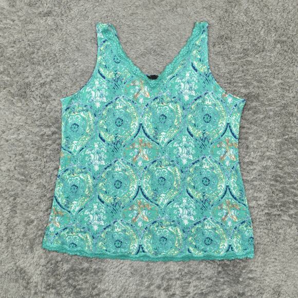 Lane Bryant Women's Size 18/20 Basic Sleeveless Green Geometric Rayon V-Neck - Picture 8 of 8